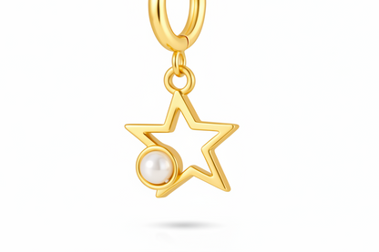 Gold Star & Pearl Hoop Earrings