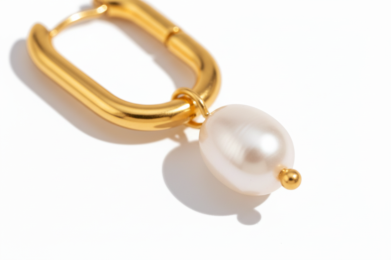 Geometric Hoop Baroque Pearl Earrings