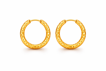 Gold Textured Beaded Hoop Earrings