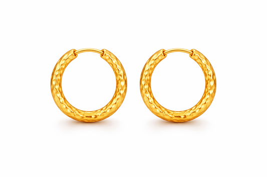 Gold Textured Beaded Hoop Earrings