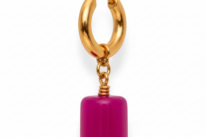 Gold Hoop Earrings Fuchsia Agate Drop
