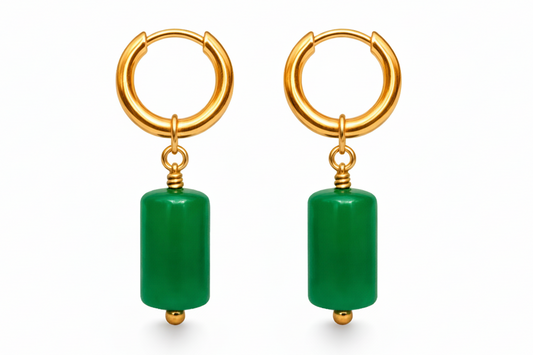 Gold Hoop Earrings with Green Aventurine Drop