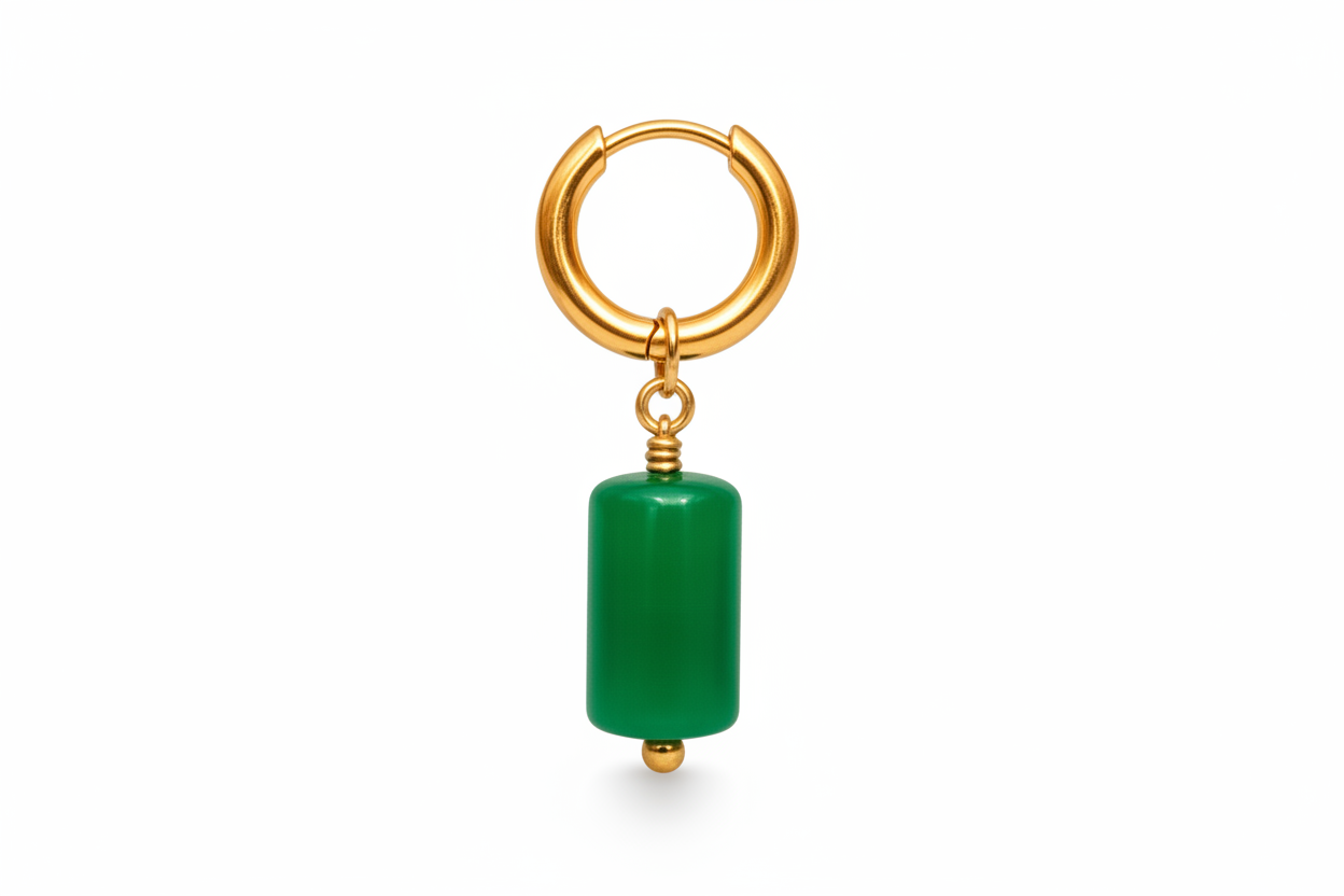 Gold Hoop Earrings with Green Aventurine Drop