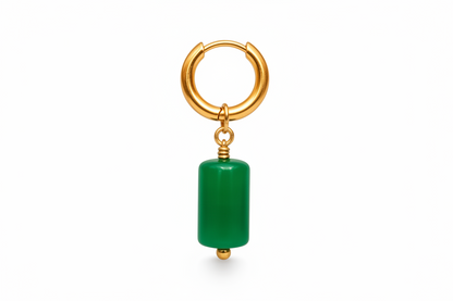 Gold Hoop Earrings with Green Aventurine Drop