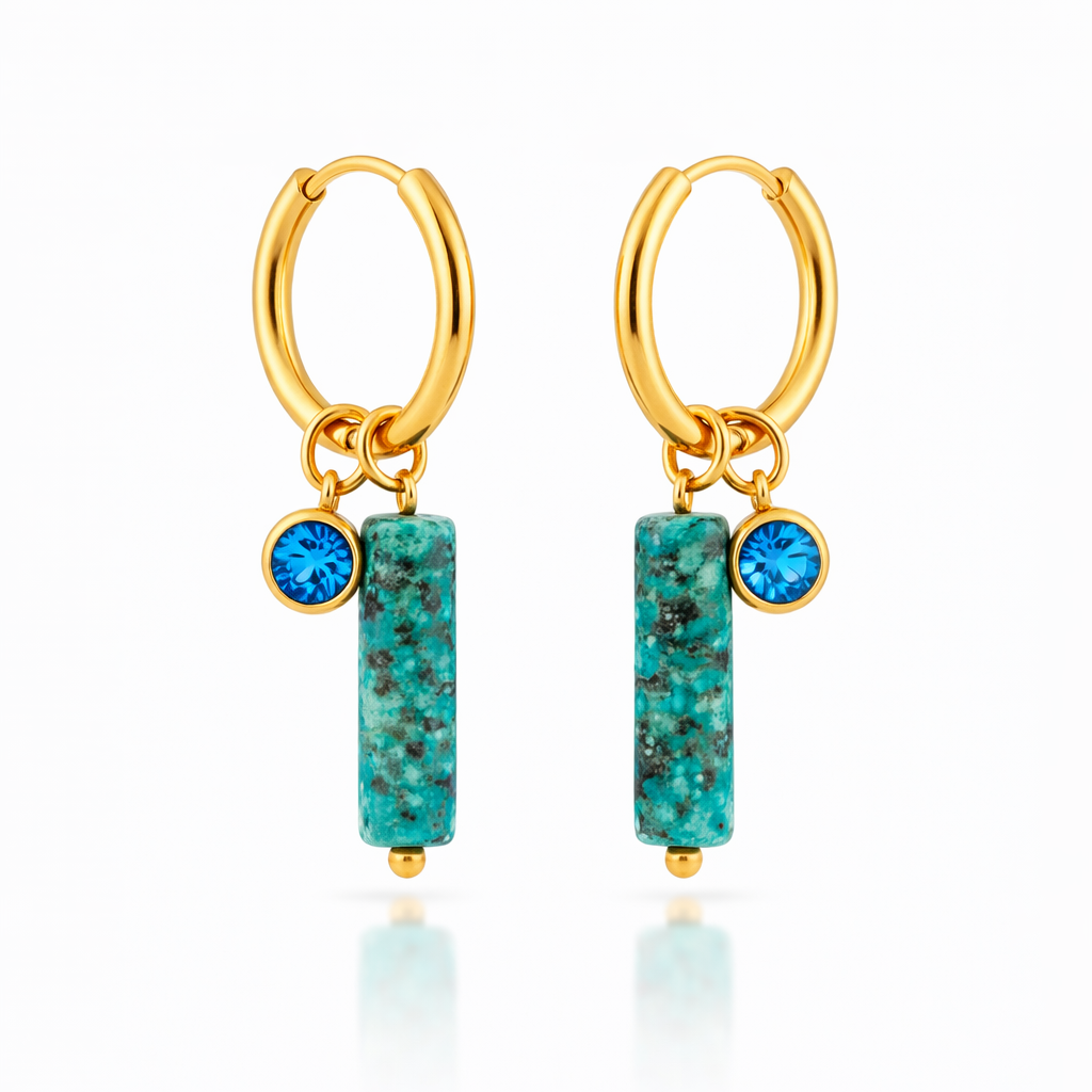 Turquoise Jasper Crystal Hoop Earrings