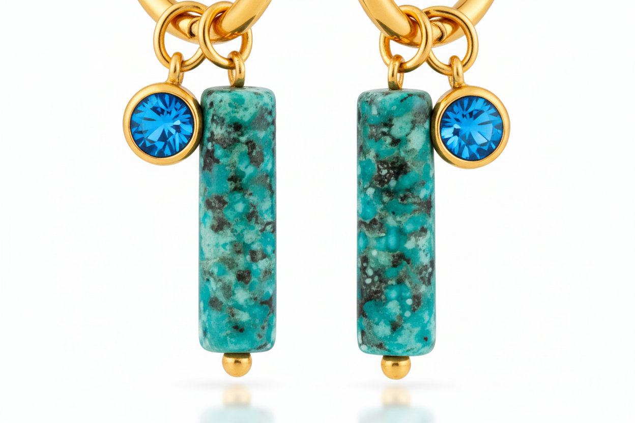Turquoise Jasper Crystal Hoop Earrings