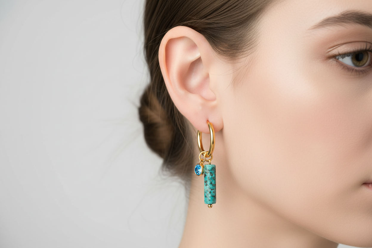 Turquoise Jasper Crystal Hoop Earrings