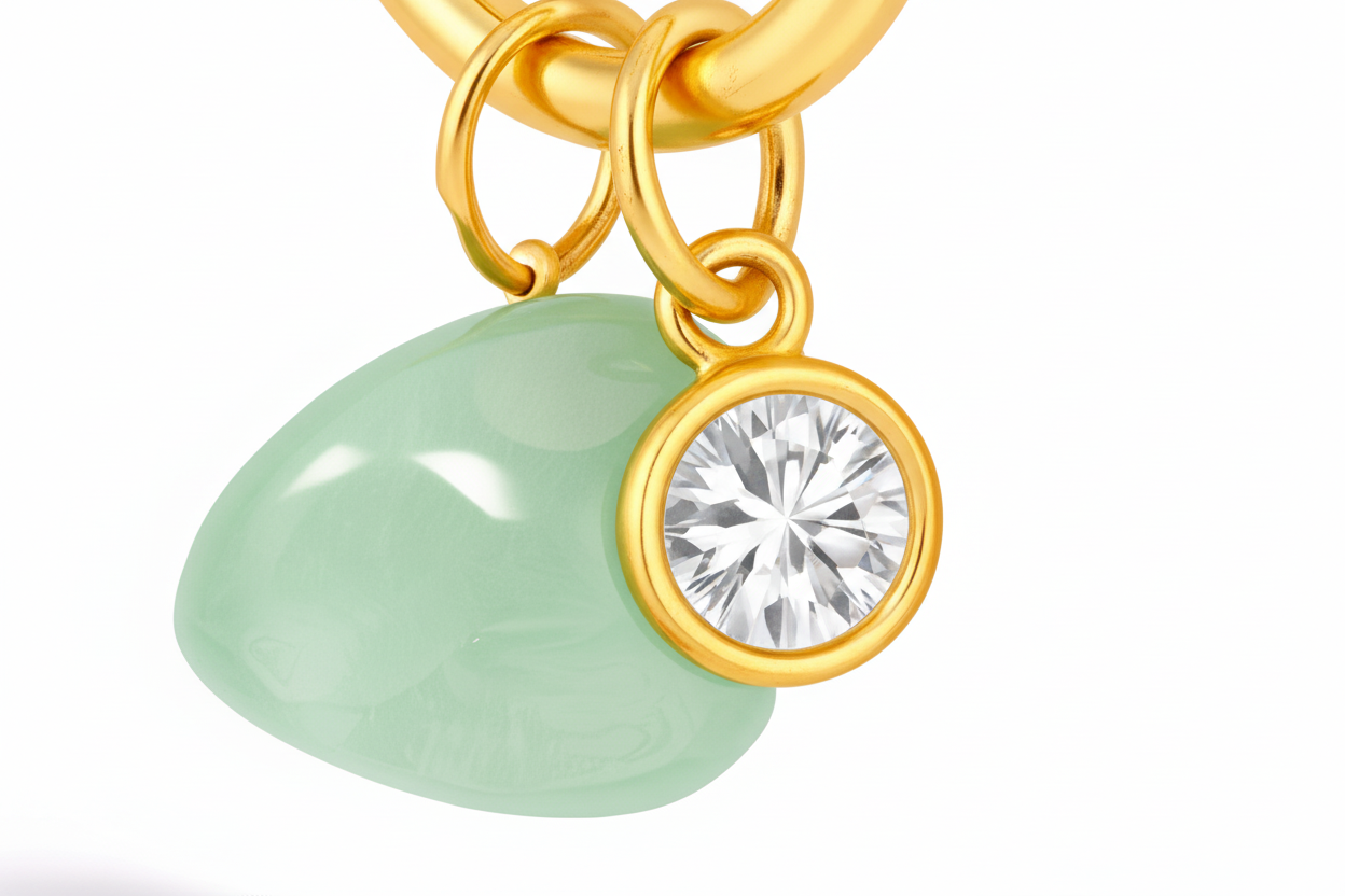 Gold Natural Jade Crystal Huggie Earrings
