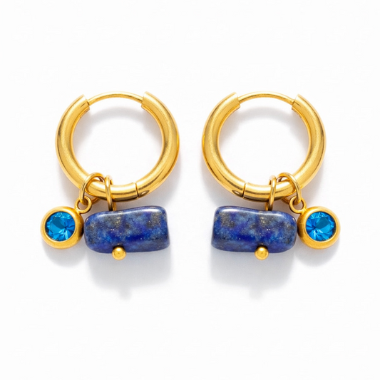 Gold Lapis Lazuli Charm Huggie Earrings