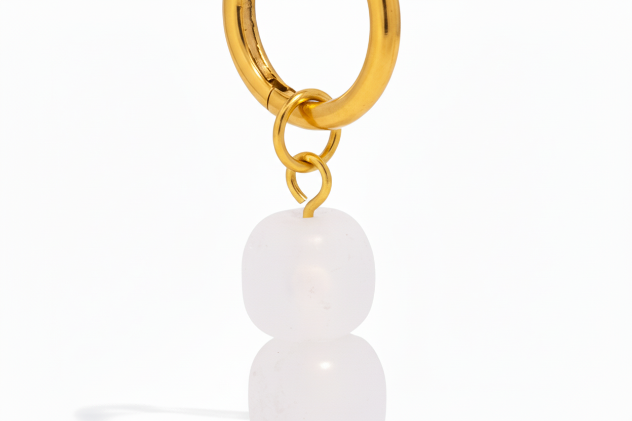 Milky Quartz Double Bead Huggie Earrings