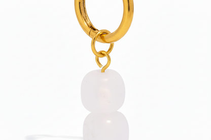 Milky Quartz Double Bead Huggie Earrings
