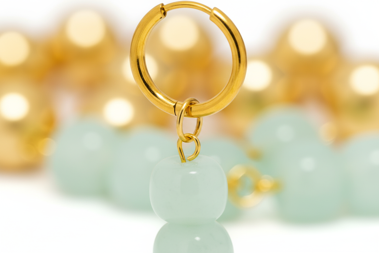 Jade Crystal Double Bead Drop Huggie Earrings