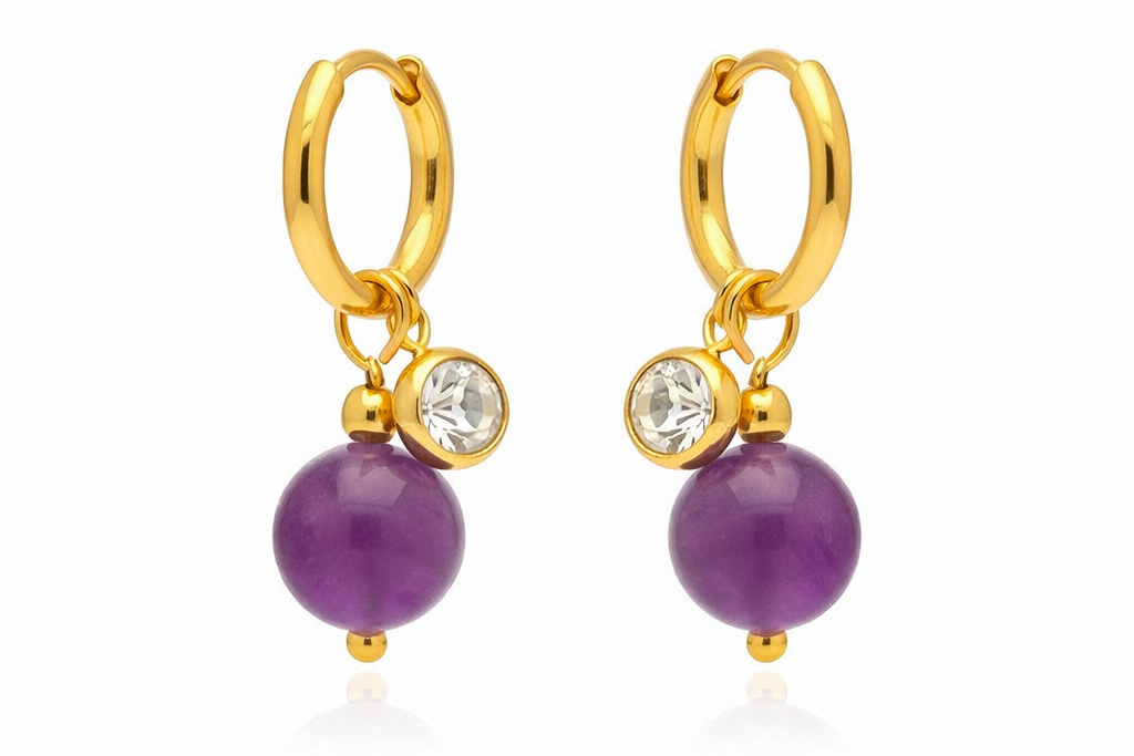 Amethyst Gemstone Huggie Earrings