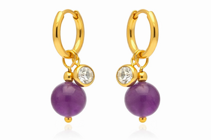 Amethyst Gemstone Huggie Earrings
