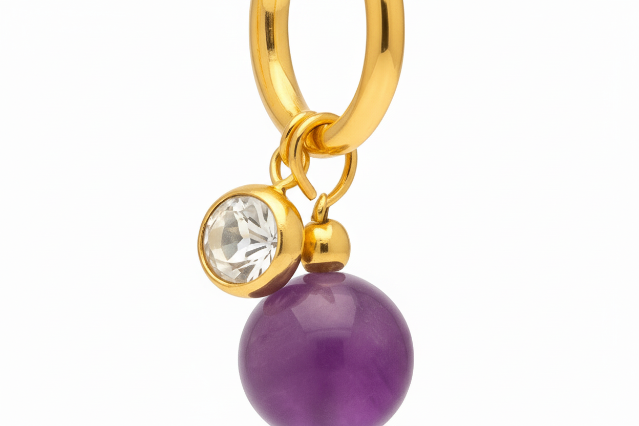 Amethyst Gemstone Huggie Earrings