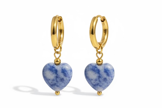 Gold Sodalite Heart Hoop Earrings