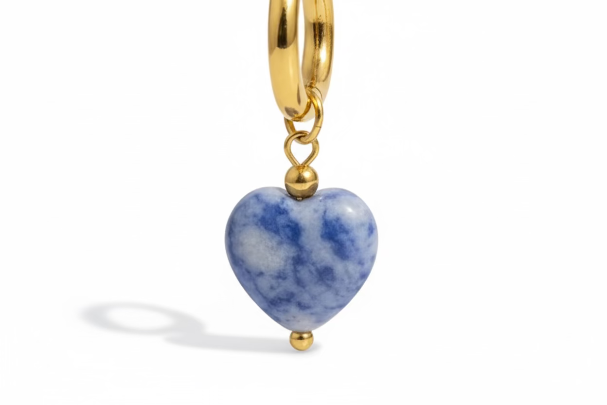 Gold Sodalite Heart Hoop Earrings