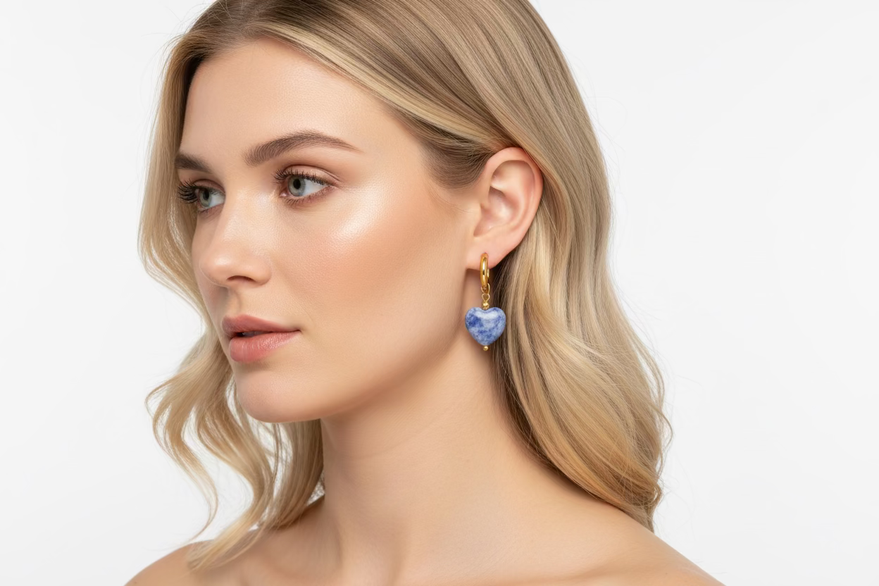 Gold Sodalite Heart Hoop Earrings