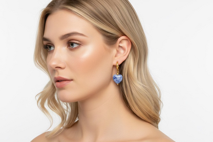 Gold Sodalite Heart Hoop Earrings
