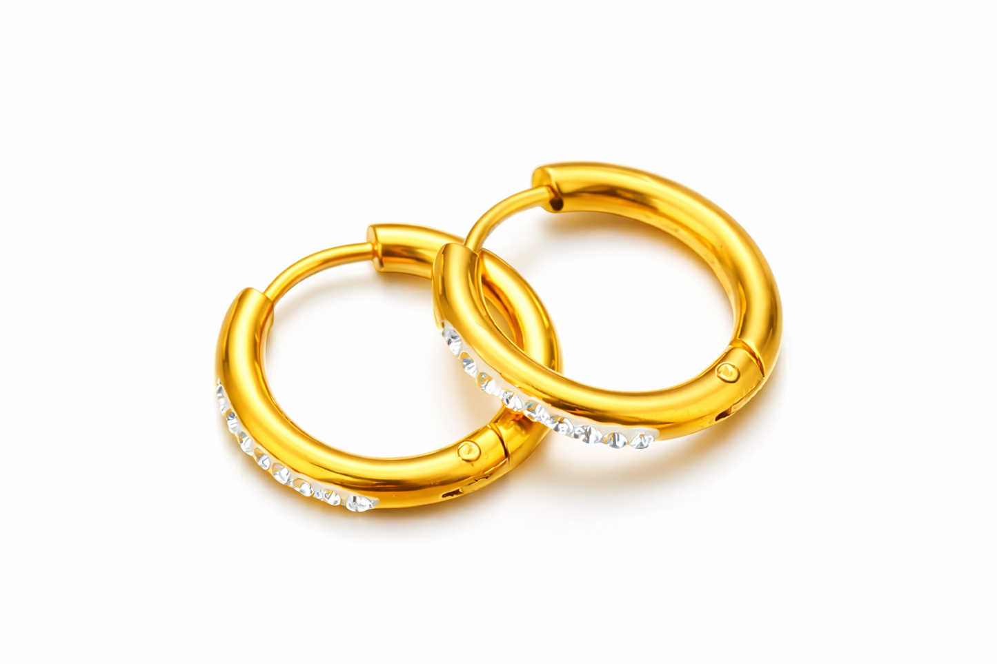 Glossy Gold Crystal Hoop Earrings