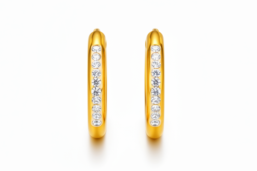 Glossy Gold Crystal Hoop Earrings