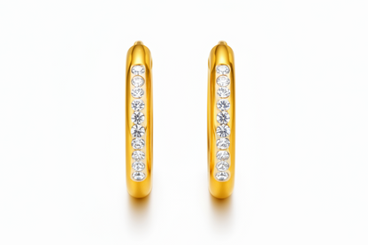 Glossy Gold Crystal Hoop Earrings