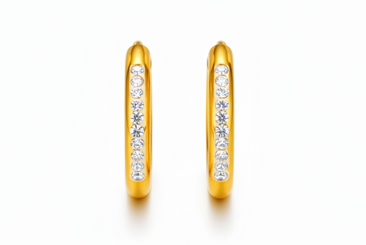 Glossy Gold Crystal Hoop Earrings