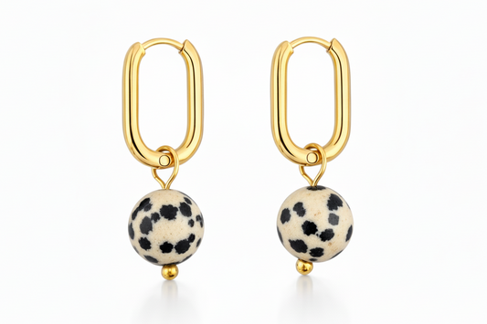 Gold Dalmatian Jasper Hoop Earrings