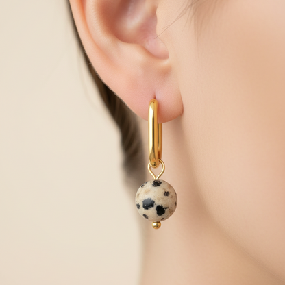 Gold Dalmatian Jasper Hoop Earrings