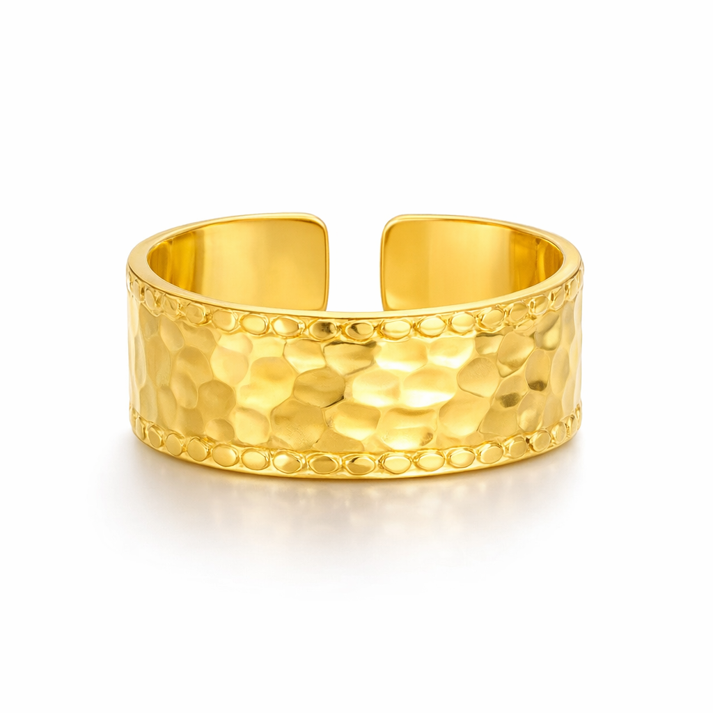 Gold Wide Band Hammered Ring