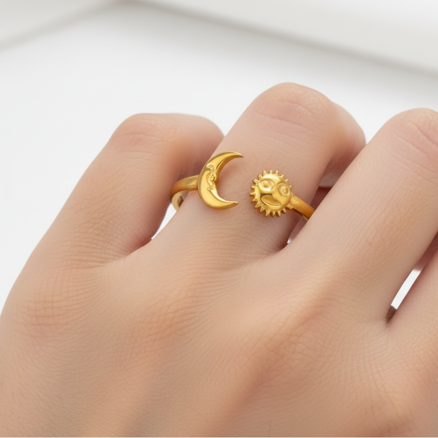 Gold Sun & Moon Ring