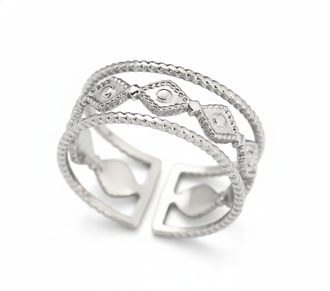 Silver Evil Eye Band Ring
