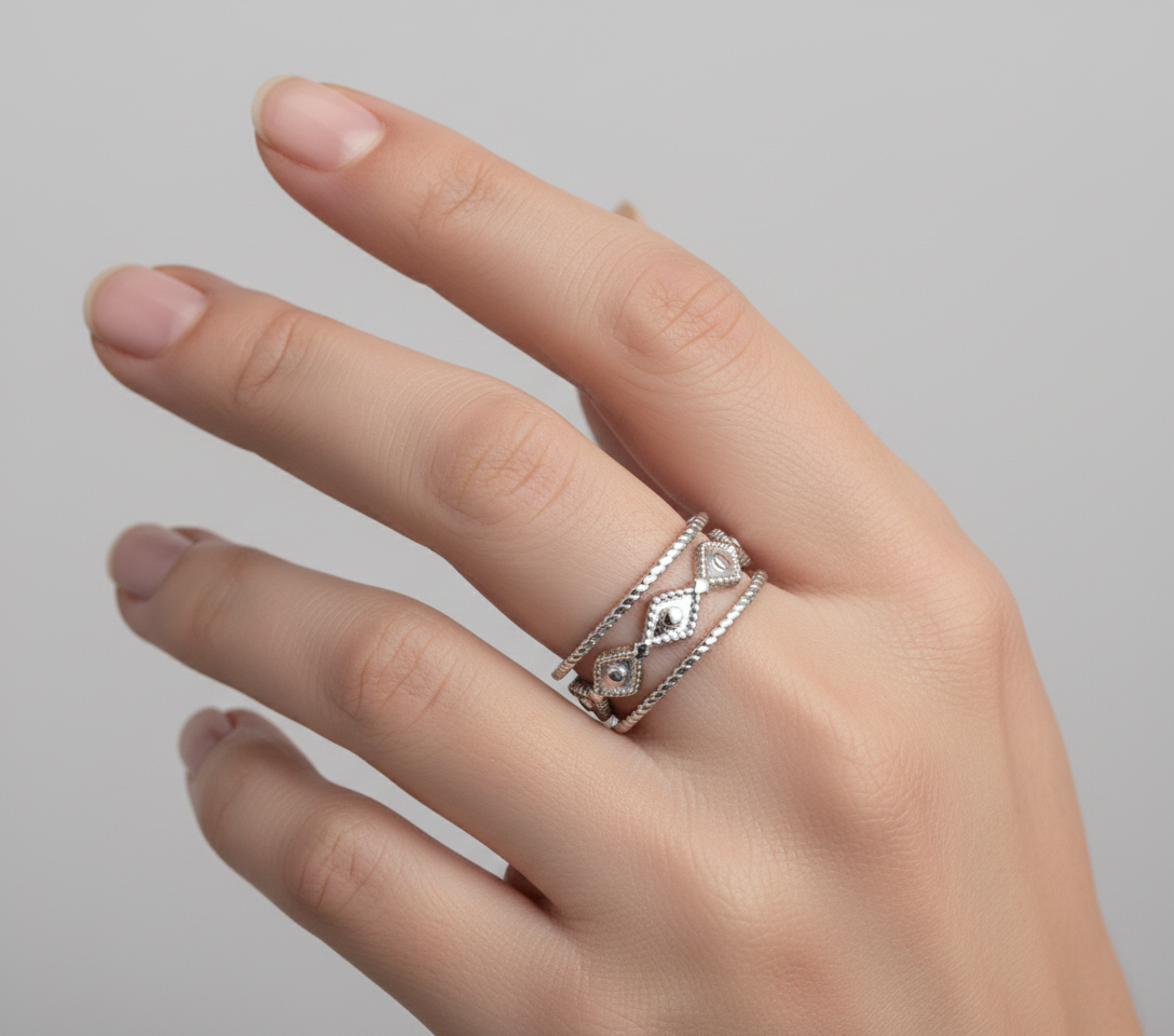 Silver Evil Eye Band Ring