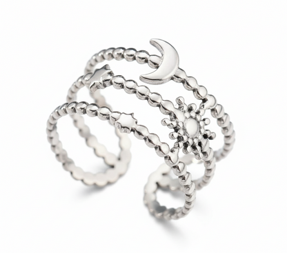 Silver Celestial Star & Moon  Ring