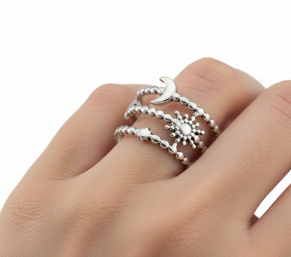 Silver Celestial Star & Moon  Ring
