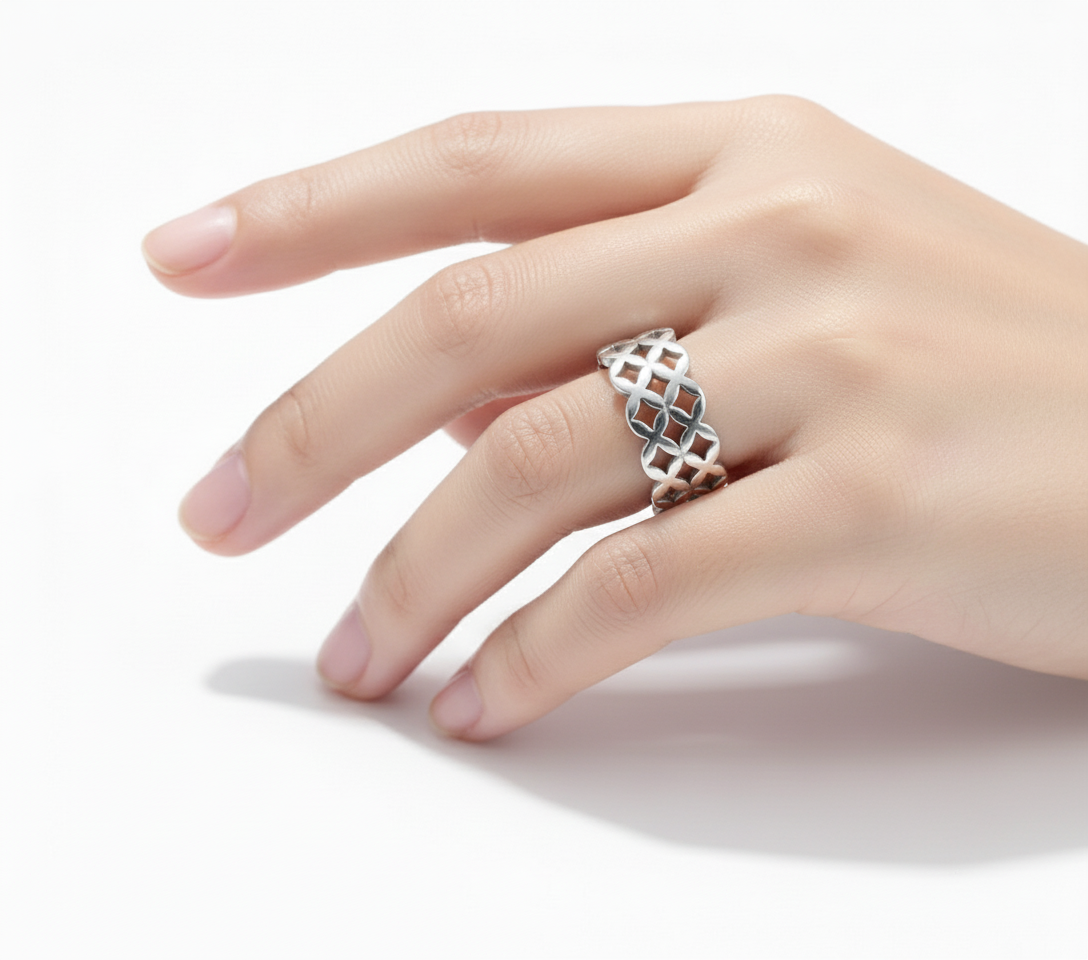 Silver Geometric Cutout Ring