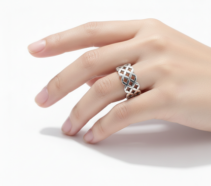Silver Geometric Cutout Ring