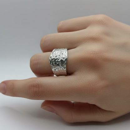 Silver Molten Texture Wide Band Ring
