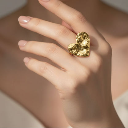 Textured Heart Gold Ring