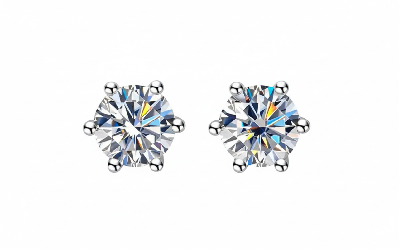 Moissanite Solitaire Stud Earrings